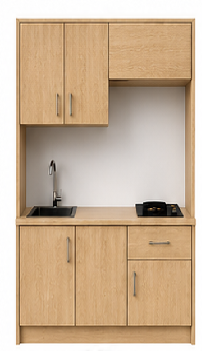 Intrahome Studio140Flex10 Πολυκουζινάκι 140cm, ύψος 220cm, βάθος 50cm, sonoma - δρυς μοριοσανίδα 16mm, πάγκος 32mm, μικρή inox γούρνα αριστερά, εστία 2 ματιών δεξιά, σχέδιο Flex. Intrahome-polikou6587647471