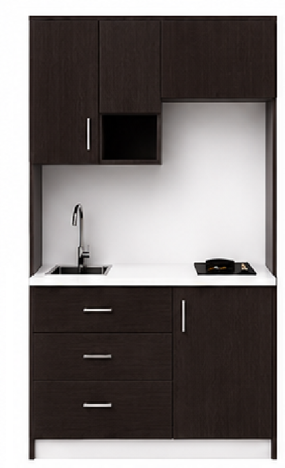 Intrahome Studio140Flex10 Πολυκουζινάκι 139cm, ύψος 220cm, βάθος 50cm, wenge μοριοσανίδα 16mm, πάγκος 32mm, μικρή inox γούρνα αριστερά, εστία 2 ματιών δεξιά, σχέδιο Flex. Intrahome-polikou3387647466