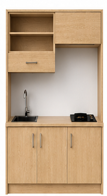 Intrahome Studio140Plus06 Πολυκουζινάκι 140cm, ύψος 220cm, βάθος 50cm, sonoma - δρυς μοριοσανίδα 16mm, πάγκος 32mm, μικρή inox γούρνα αριστερά, εστία 2 ματιών δεξιά, σχέδιο Plus. Intrahome-polikou6587647371