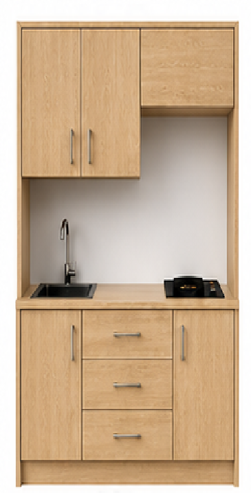 Intrahome Studio140Prime09 Πολυκουζινάκι 140cm, ύψος 220cm, βάθος 50cm, sonoma - δρυς μοριοσανίδα 16mm, πάγκος 32mm, μικρή inox γούρνα αριστερά, εστία 2 ματιών δεξιά, σχέδιο Prime. Intrahome-polikou6587647446