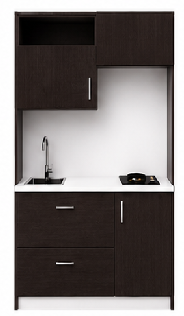 Intrahome Studio140Pro12 Πολυκουζινάκι 139cm, ύψος 220cm, βάθος 50cm, wenge μοριοσανίδα 16mm, πάγκος 32mm, μικρή inox γούρνα αριστερά, εστία 2 ματιών δεξιά, σχέδιο Pro. Intrahome-polikou3387647516