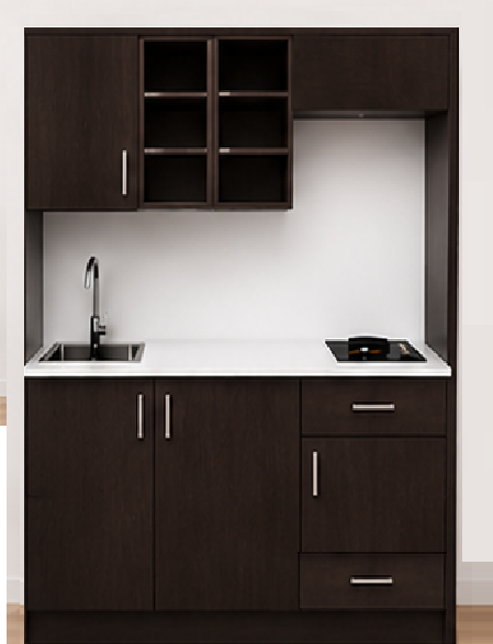 Intrahome Studio160Storage02 Πολυκουζινάκι 146cm, ύψος 205cm, βάθος 50cm, wenge μοριοσανίδα 16mm, πάγκος 32mm, μικρή inox γούρνα αριστερά, εστία 2 ματιών δεξιά, σχέδιο Storage. Intrahome-polikou3387647673
