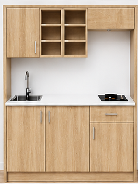 Intrahome Studio170Drawer03 Πολυκουζινάκι 163cm, ύψος 220cm, βάθος 50cm, sonoma - δρυς μοριοσανίδα 16mm, πάγκος 32mm, μικρή inox γούρνα αριστερά, εστία 2 ματιών δεξιά, σχέδιο Drawer. Intrahome-polikou6587648861