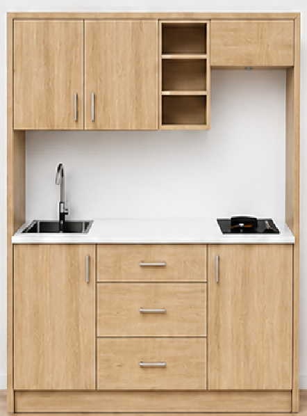 Intrahome Studio170Max08 Πολυκουζινάκι 163cm, ύψος 220cm, βάθος 50cm, sonoma - δρυς μοριοσανίδα 16mm, πάγκος 32mm, μικρή inox γούρνα αριστερά, εστία 2 ματιών δεξιά, σχέδιο Max. Intrahome-polikou6587649111