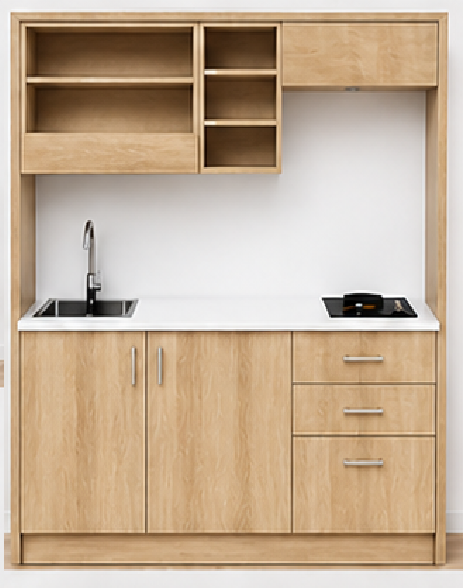 Intrahome Studio170Plus06 Πολυκουζινάκι 163cm, ύψος 220cm, βάθος 50cm, sonoma - δρυς μοριοσανίδα 16mm, πάγκος 32mm, μικρή inox γούρνα αριστερά, εστία 2 ματιών δεξιά, σχέδιο Plus. Intrahome-polikou6587649011