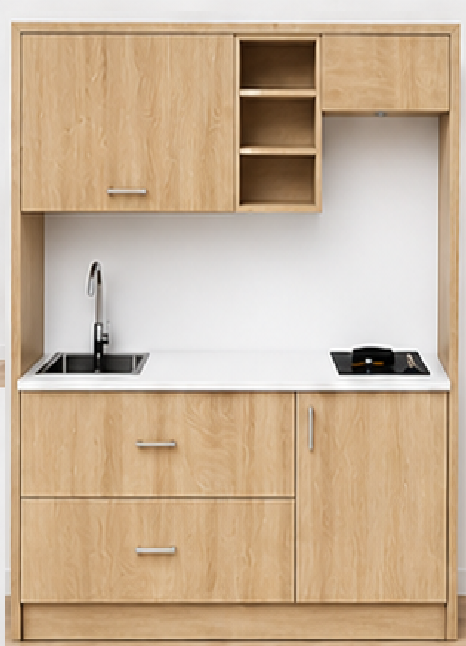 Intrahome Studio170Prime09 Πολυκουζινάκι 163cm, ύψος 220cm, βάθος 50cm, sonoma - δρυς μοριοσανίδα 16mm, πάγκος 32mm, μικρή inox γούρνα αριστερά, εστία 2 ματιών δεξιά, σχέδιο Prime. Intrahome-polikou6587649161