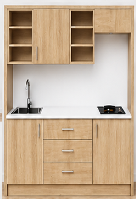 Intrahome Studio170Pro12 Πολυκουζινάκι 163cm, ύψος 220cm, βάθος 50cm, sonoma - δρυς μοριοσανίδα 16mm, πάγκος 32mm, μικρή inox γούρνα αριστερά, εστία 2 ματιών δεξιά, σχέδιο Pro. Intrahome-polikou6587649311