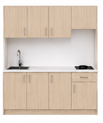 Intrahome Studio180Airbnb07 Πολυκουζινάκι 179cm, ύψος 220cm, βάθος 50cm, sonoma - δρυς μοριοσανίδα 16mm, πάγκος 32mm, μικρή inox γούρνα αριστερά, εστία 2 ματιών δεξιά, σχέδιο Airbnb. Intrahome-polikou6587649691
