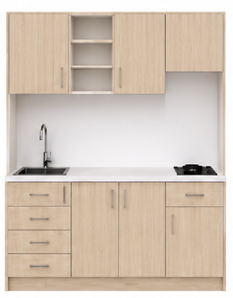 Intrahome Studio180Classic01 Πολυκουζινάκι 179cm, ύψος 220cm, βάθος 50cm, sonoma - δρυς μοριοσανίδα 16mm, πάγκος 32mm, μικρή inox γούρνα αριστερά, εστία 2 ματιών δεξιά, σχέδιο Classic. Intrahome-polikou6587649391