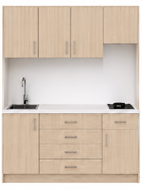 Intrahome Studio180Compact05 Πολυκουζινάκι 179cm, ύψος 220cm, βάθος 50cm, sonoma - δρυς μοριοσανίδα 16mm, πάγκος 32mm, μικρή inox γούρνα αριστερά, εστία 2 ματιών δεξιά, σχέδιο Compact. Intrahome-polikou6587649591