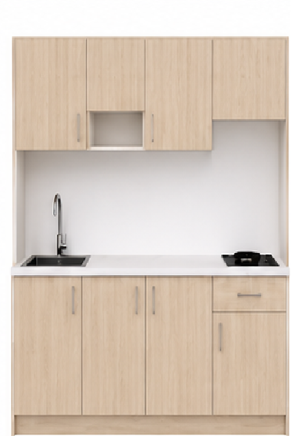 Intrahome Studio180Flex10 Πολυκουζινάκι 179cm, ύψος 220cm, βάθος 50cm, sonoma - δρυς μοριοσανίδα 16mm, πάγκος 32mm, μικρή inox γούρνα αριστερά, εστία 2 ματιών δεξιά, σχέδιο Flex. Intrahome-polikou6587649841