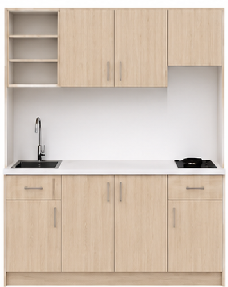 Intrahome Studio180Max08 Πολυκουζινάκι 179cm, ύψος 220cm, βάθος 50cm, sonoma - δρυς μοριοσανίδα 16mm, πάγκος 32mm, μικρή inox γούρνα αριστερά, εστία 2 ματιών δεξιά, σχέδιο Max. Intrahome-polikou6587649741
