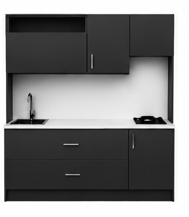 Intrahome Studio180Pro12 Πολυκουζινάκι 179cm, ύψος 220cm, βάθος 50cm, ανθρακί μοριοσανίδα 16mm, πάγκος 32mm, μικρή inox γούρνα αριστερά, εστία 2 ματιών δεξιά, σχέδιο Pro. Intrahome-polikou1287649941