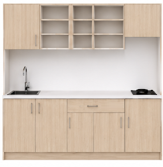 Intrahome Studio180Pro12 Πολυκουζινάκι 179cm, ύψος 220cm, βάθος 50cm, sonoma - δρυς μοριοσανίδα 16mm, πάγκος 32mm, μικρή inox γούρνα αριστερά, εστία 2 ματιών δεξιά, σχέδιο Pro. Intrahome-polikou6587649941