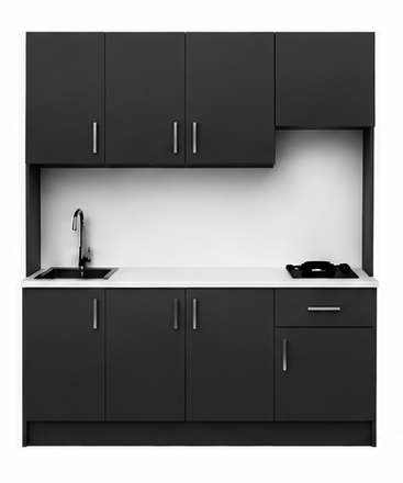 Intrahome Studio200Airbnb07 Πολυκουζινάκι 193cm, ύψος 220cm, βάθος 50cm, ανθρακί μοριοσανίδα 16mm, πάγκος 32mm, μικρή inox γούρνα αριστερά, εστία 2 ματιών δεξιά, σχέδιο Airbnb. Intrahome-polikou1287650611