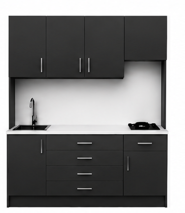 Intrahome Studio200Compact05 Πολυκουζινάκι 193cm, ύψος 220cm, βάθος 50cm, ανθρακί μοριοσανίδα 16mm, πάγκος 32mm, μικρή inox γούρνα αριστερά, εστία 2 ματιών δεξιά, σχέδιο Compact. Intrahome-polikou1287650411
