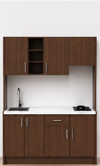 Intrahome Studio200Drawer03 Πολυκουζινάκι 193cm, ύψος 220cm, βάθος 50cm, καρυδι μοριοσανίδα 16mm, πάγκος 32mm, μικρή inox γούρνα αριστερά, εστία 2 ματιών δεξιά, σχέδιο Drawer. Intrahome-polikou2287650211