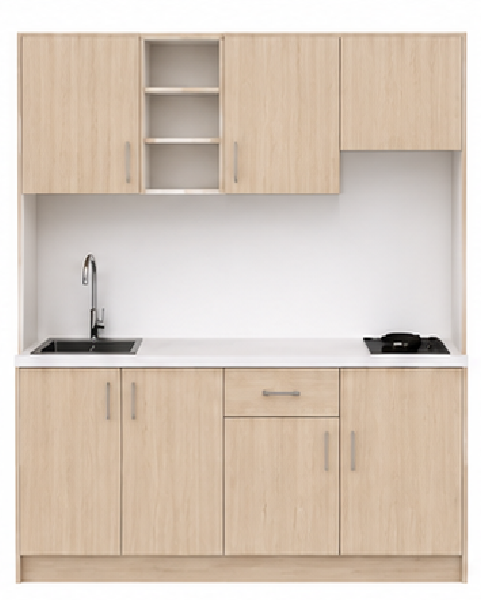 Intrahome Studio200Drawer03 Πολυκουζινάκι 193cm, ύψος 220cm, βάθος 50cm, sonoma - δρυς μοριοσανίδα 16mm, πάγκος 32mm, μικρή inox γούρνα αριστερά, εστία 2 ματιών δεξιά, σχέδιο Drawer. Intrahome-polikou6587650211