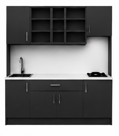 Intrahome Studio200Elite11 Πολυκουζινάκι 193cm, ύψος 220cm, βάθος 50cm, ανθρακί μοριοσανίδα 16mm, πάγκος 32mm, μικρή inox γούρνα αριστερά, εστία 2 ματιών δεξιά, σχέδιο Elite. Intrahome-polikou1287651011