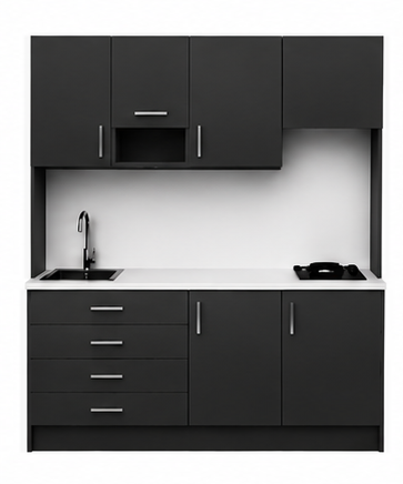 Intrahome Studio200Flex10 Πολυκουζινάκι 193cm, ύψος 220cm, βάθος 50cm, ανθρακί μοριοσανίδα 16mm, πάγκος 32mm, μικρή inox γούρνα αριστερά, εστία 2 ματιών δεξιά, σχέδιο Flex. Intrahome-polikou1287650911