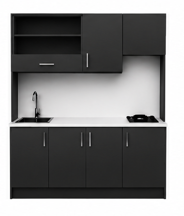 Intrahome Studio200Max08 Πολυκουζινάκι 193cm, ύψος 220cm, βάθος 50cm, ανθρακί μοριοσανίδα 16mm, πάγκος 32mm, μικρή inox γούρνα αριστερά, εστία 2 ματιών δεξιά, σχέδιο Max. Intrahome-polikou1287650711