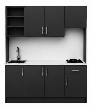 Intrahome Studio200Plus06 Πολυκουζινάκι 193cm, ύψος 220cm, βάθος 50cm, ανθρακί μοριοσανίδα 16mm, πάγκος 32mm, μικρή inox γούρνα αριστερά, εστία 2 ματιών δεξιά, σχέδιο Plus. Intrahome-polikou1287650511