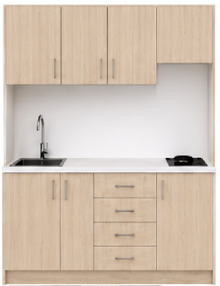 Intrahome Studio200Prime09 Πολυκουζινάκι 195cm, ύψος 220cm, βάθος 50cm, sonoma - δρυς μοριοσανίδα 16mm, πάγκος 32mm, μικρή inox γούρνα αριστερά, εστία 2 ματιών δεξιά, σχέδιο Prime. Intrahome-polikou6587650821