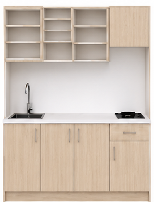 Intrahome Studio200Smart04 Πολυκουζινάκι 193cm, ύψος 220cm, βάθος 50cm, sonoma - δρυς μοριοσανίδα 16mm, πάγκος 32mm, μικρή inox γούρνα αριστερά, εστία 2 ματιών δεξιά, σχέδιο Smart. Intrahome-polikou6587650311