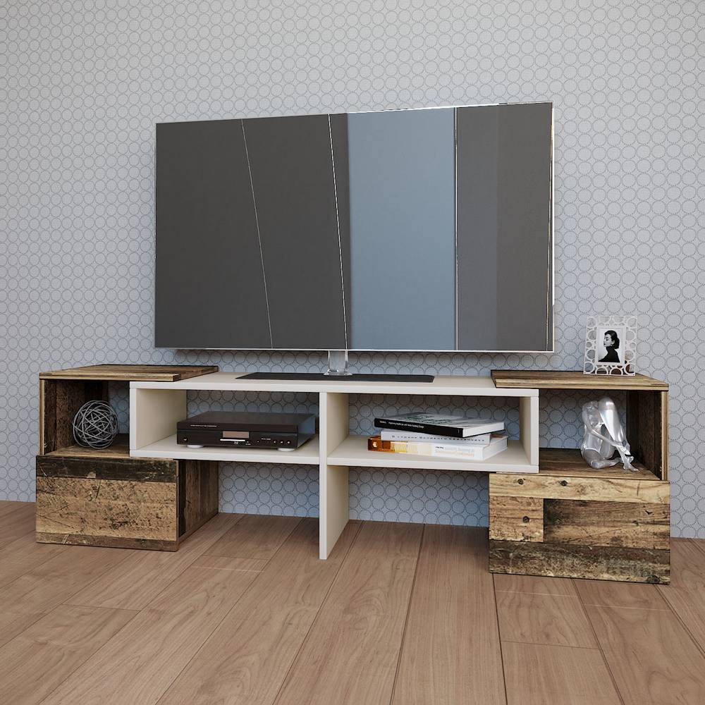 Omarket Έπιπλο τηλεόρασης ORNE Καφέ με Λευκό 186x32x39cm | P0344-V10 Omarket-AI89276125-9