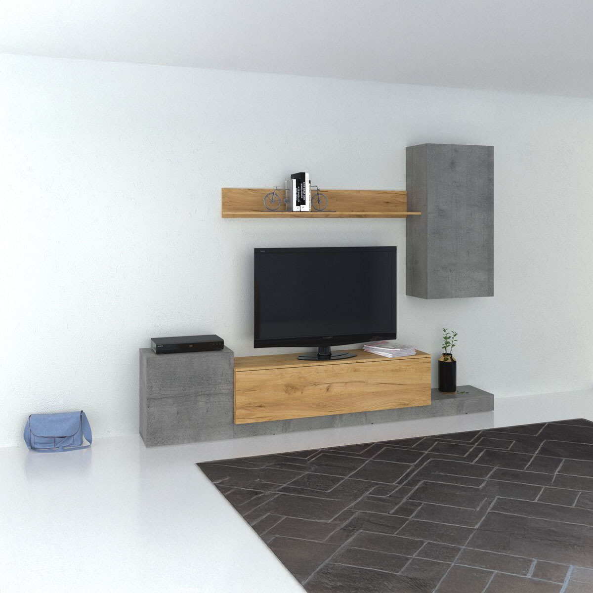 Omarket Σύνθεση Τηλεόρασης Lucky 291.3x37x193cm Γκρι-Χρυσό Δρυς | P0396-V10 Omarket-AI89276177-9