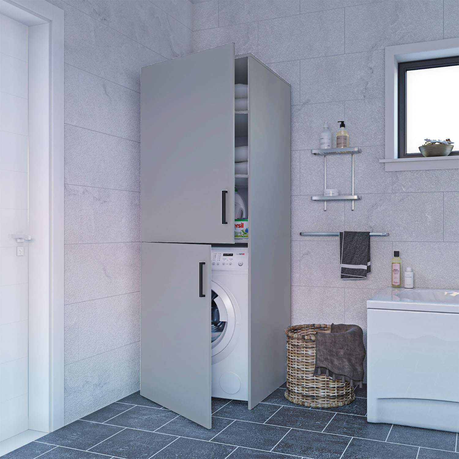 Omarket Ντουλάπα Πλυντηρίου Laundry Γκρι 110x68x190cm | P0910-V09 Omarket-AI89276731-8