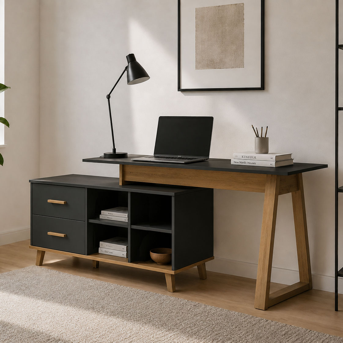Intrahome Σύνθεση Γραφείου Bellanova Style Set 4 (Σετ 2τμχ) Ανθρακί-Χρυσό Δρυς | P0036-V10 Intrahome-AI89275817-9