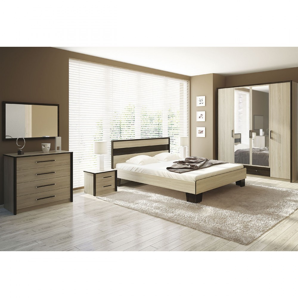 Intrahome Σετ Κρεβατοκάμαρας Κρεβάτι Διπλό + Σομιέ + Ντουλάπα + Κομοδίνο + Συρταριέρα Σονόμα-Βέγκε 160x200 | P0198-V10 Intrahome-AI89275979-9