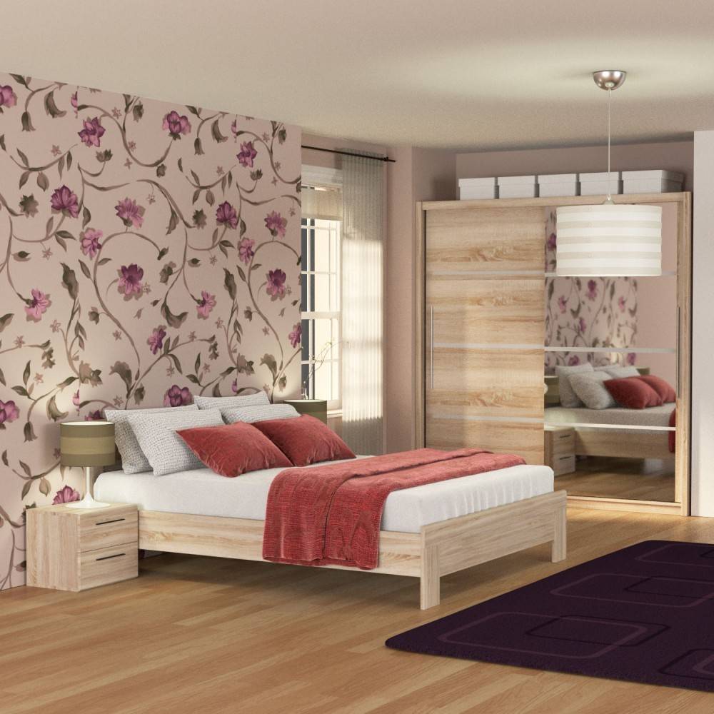 Intrahome Σετ Κρεβατοκάμαρας Lavinia Style 4 τεμ Κρεβάτι Διπλό + Πάτωμα + Ντουλάπα Σονόμα 160x200 | P0196-V10 Intrahome-AI89275977-9