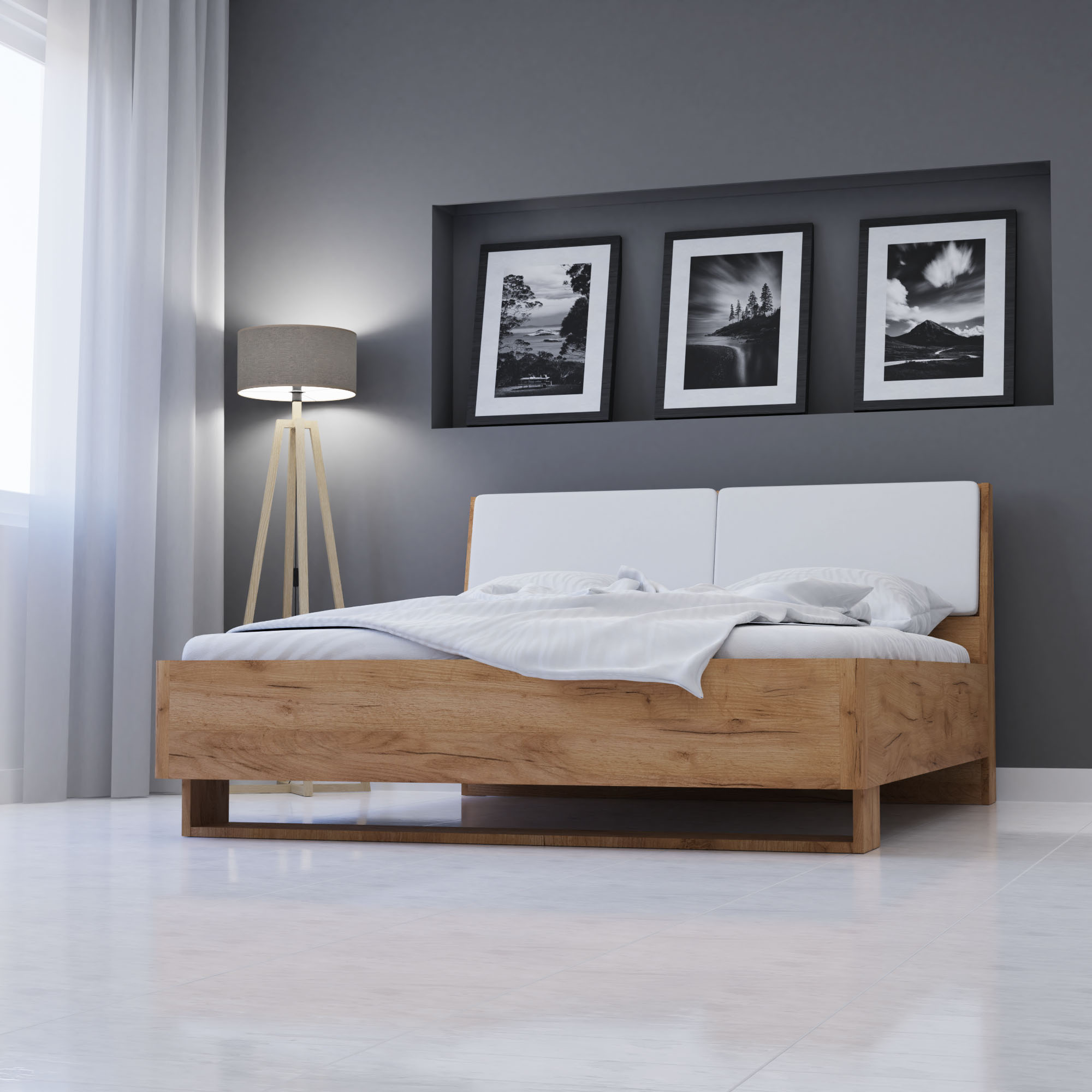 Intrahome Κρεβάτι Avanti Διπλό Σετ 2τμχ Με Πάτωμα Χρυσός Δρυς-Λευκό 160x200cm | P0132-V10 Intrahome-AI89275913-9