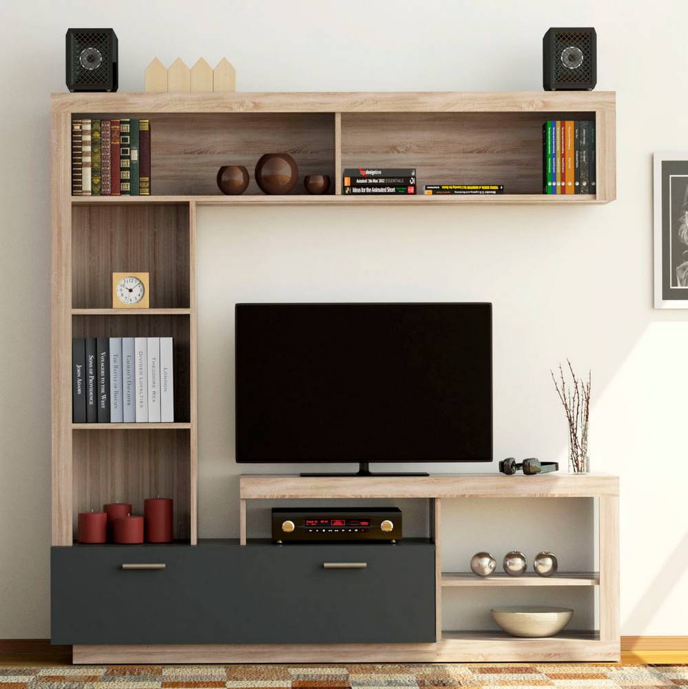 Omarket Σύνθεση Τηλεόρασης Floks 170x41x170εκ SONOMA (φυσικός δρύς)-γραφίτης | P0392-V01 Omarket-AI89276173