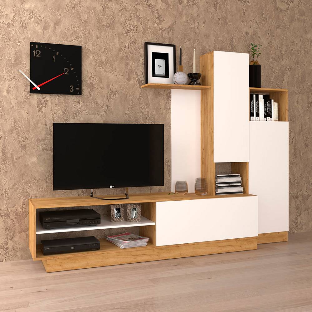 Omarket Σύνθεση Τηλεόρασης Melisa 240x45x180εκ Χρυσός Δρύς Με Λευκό | P0397-V01 Omarket-AI89276178