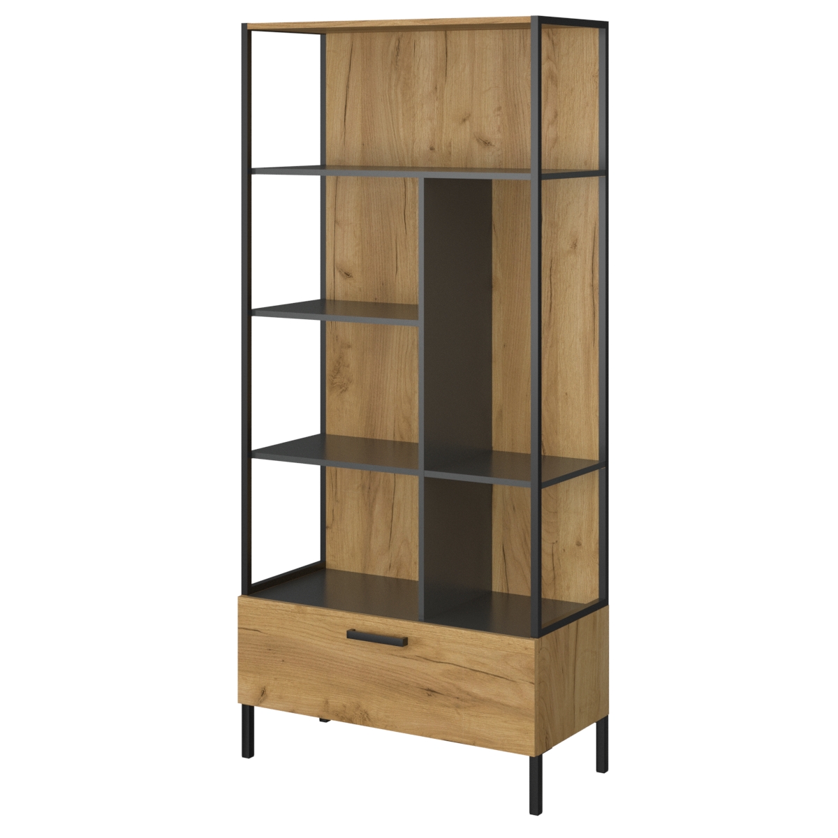 Omarket Βιβλιοθήκη Olivia Form Χρυσό Δρυς-Γραφίτης 100x42x197.5cm | P0253-V03 Omarket-AI89276034-2