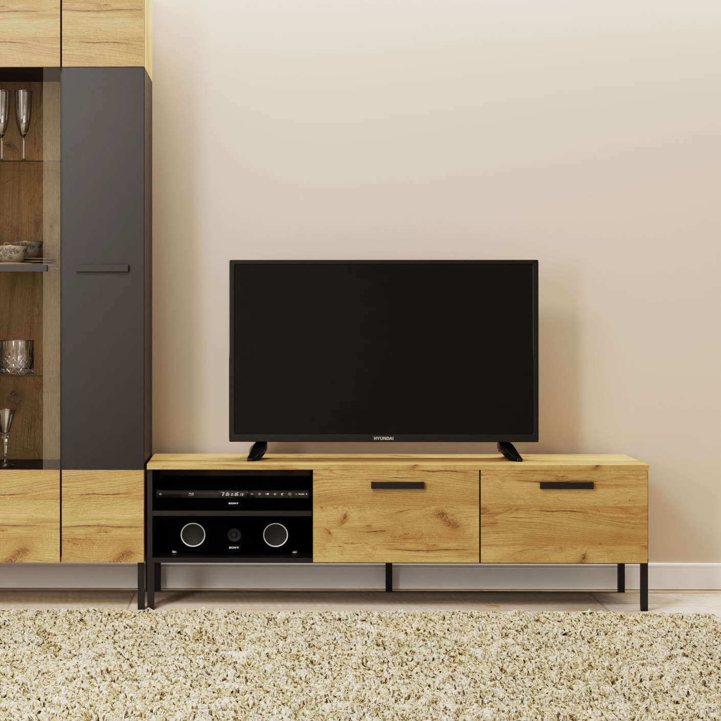 Intrahome Έπιπλο Τηλεόρασης Alessia Concept Χρυσό Δρυς-Γραφίτης 200x42x45.7cm | P0346-V10 Intrahome-AI89276127-9