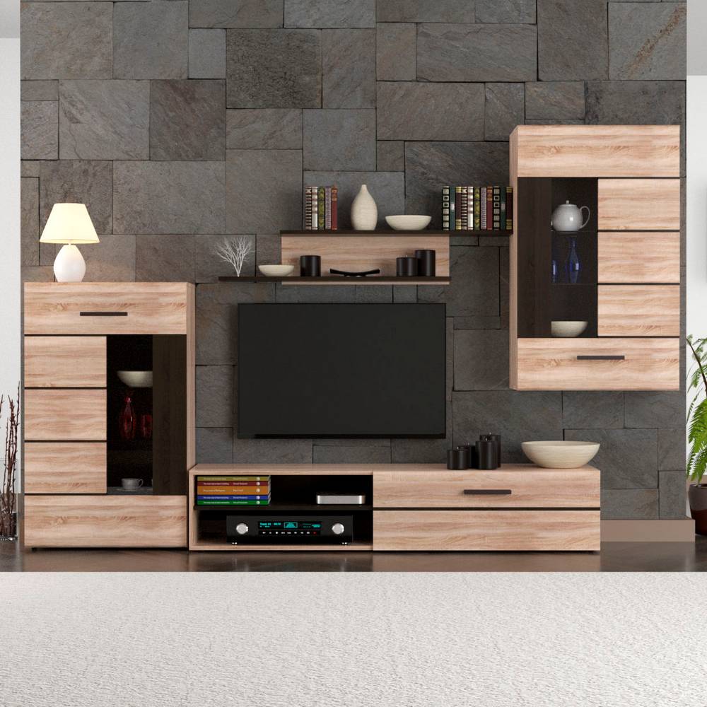 Omarket Σύνθεση Τηλεόρασης Danielle Living 338x41x184cm Sonoma με Wenge MDF Καμπυλωτό τελείωμα | P0402-V10 Omarket-AI89276183-9