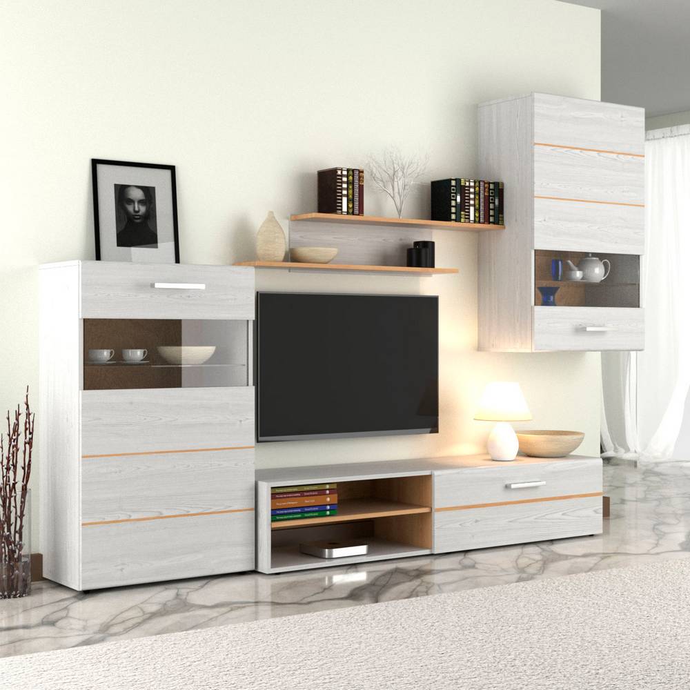 Omarket Σύνθεση Τηλεόρασης Danielle Studio PINE 338x41x184cm Νορβηγικό Λευκό με φυσικό δρυ | P0403-V10 Omarket-AI89276184-9