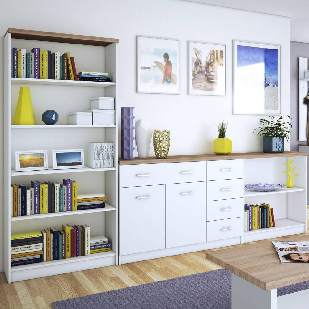 Intrahome Σετ μπουφέ με βιβλιοθήκες 3 τεμ. 325x33x183cm Λευκό-Sonoma | P0458-V10 Intrahome-AI89276239-9
