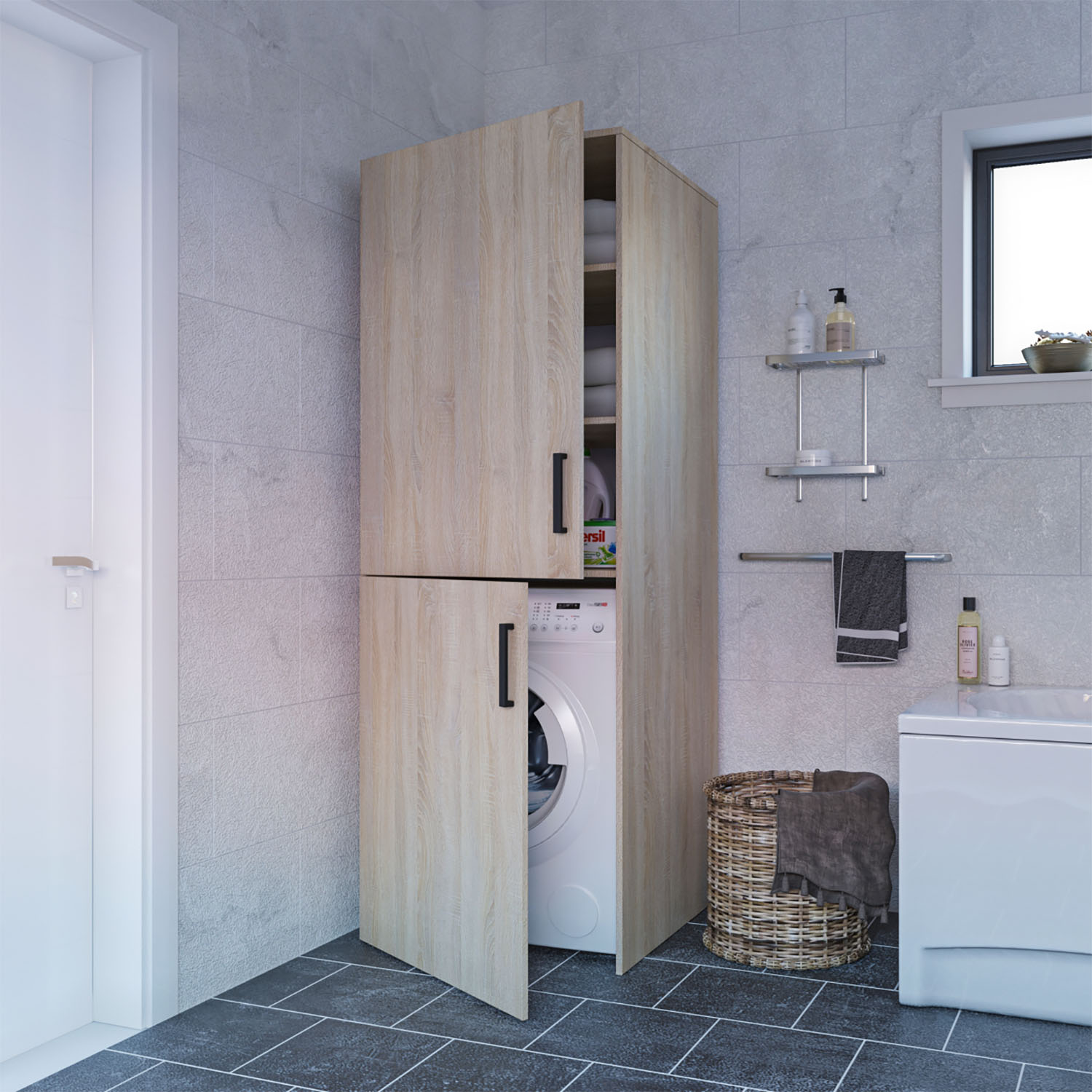 Intrahome Ντουλάπα Πλυντηρίου Laundry Σονόμα 115x68x190cm | P0912-V10 Intrahome-AI89276733-9