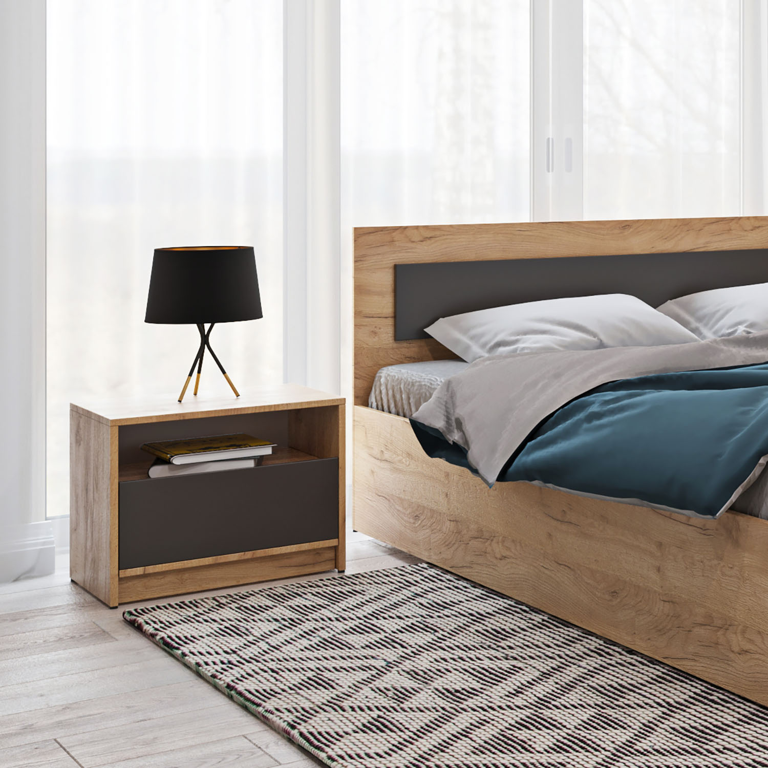 Intrahome Κομοδίνο Viva Χρυσό Δρυς-Γραφίτη 95x36x41cm | P0129-V10 Intrahome-AI89275910-9