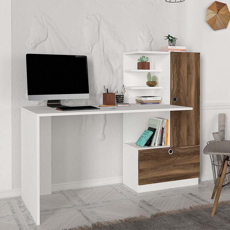 Γραφείο εργασίας Mirella Omarket χρώμα λευκό - καρυδί 155x71x130εκ. Intrahomextra-8732800