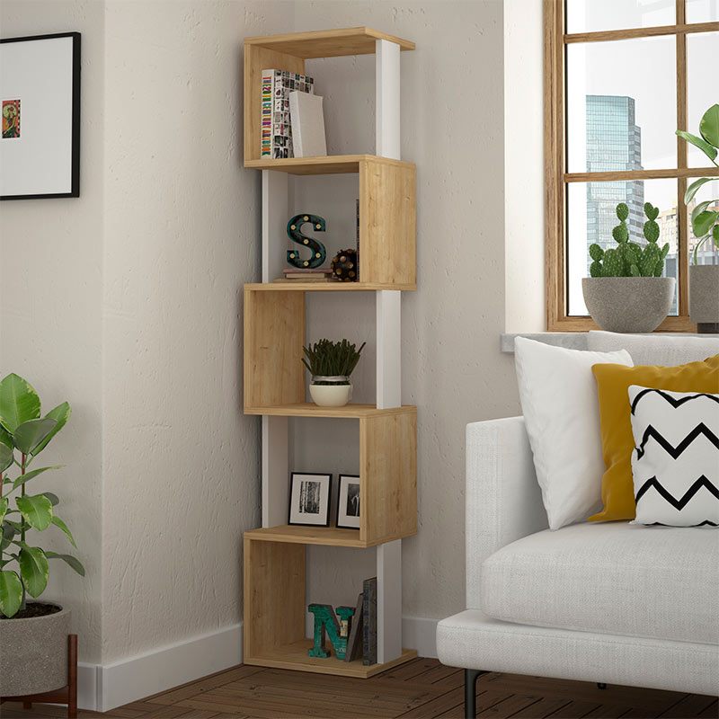 Βιβλιοθήκη Calista Omarket χρώμα sapphire oak/λευκό 35x40x160εκ. Intrahomextra-8721851