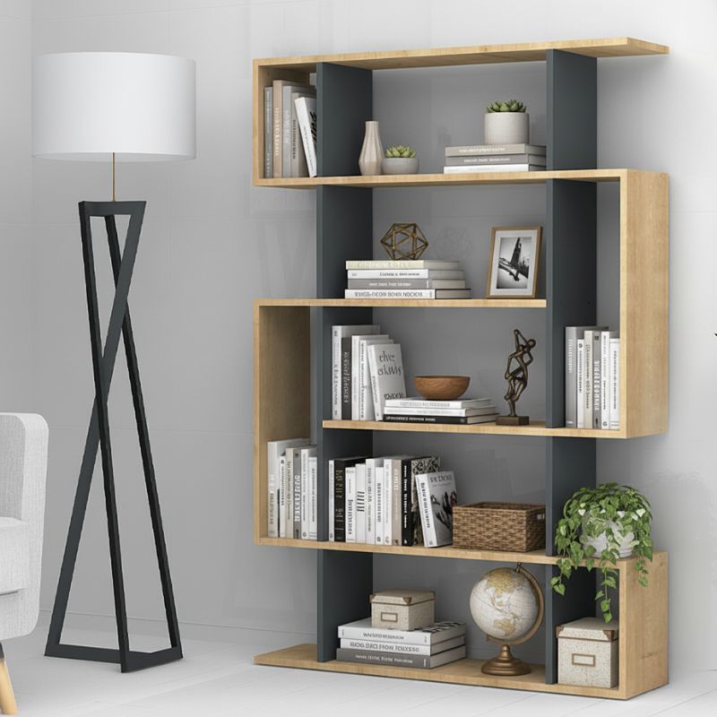 Βιβλιοθήκη Orlena Omarket χρώμα φυσικό οξιάς - ανθρακί 135x25x165εκ. Intrahomextra-8721948