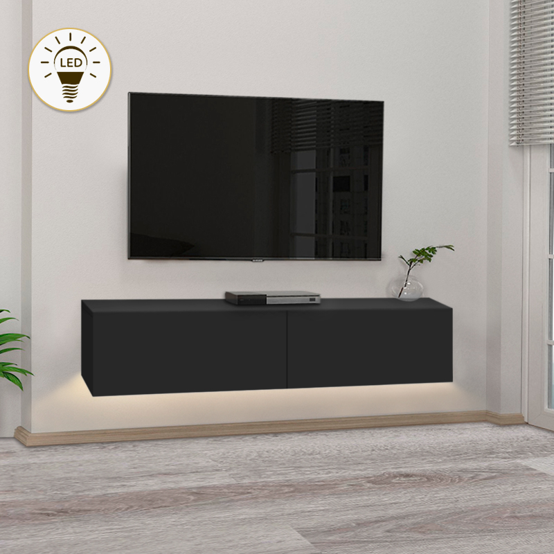 Έπιπλο τηλεόρασης επιτοίχιο Lunessa4 Omarket με LED χρώμα μαύρο 95x31x40εκ. Intrahomextra-8696566