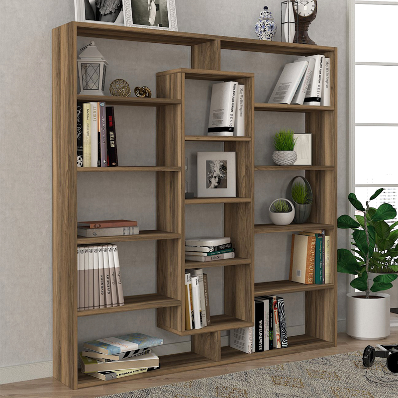Βιβλιοθήκη Solvian2 Omarket χρώμα καρυδί 140x22x155εκ. Intrahomextra-8718444