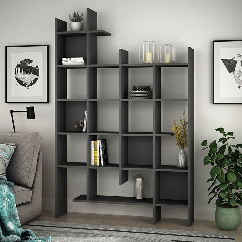 Βιβλιοθήκη Doreon2 Omarket χρώμα ανθρακί 145x25x195εκ. Intrahomextra-8719253